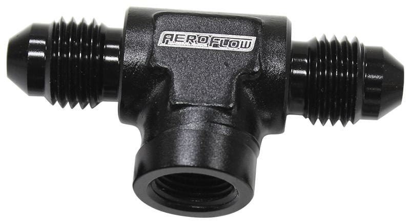Aeroflow Male Tee with Female 1/8" -3AN AF918-03-02BLK