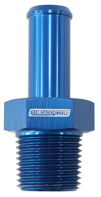 Aeroflow Performance 1/8" NPT to -4 100/450 series Hose, Blue Finish Aeroflow Male NPT to Straight AN Hose Barb AF841-04AN SR