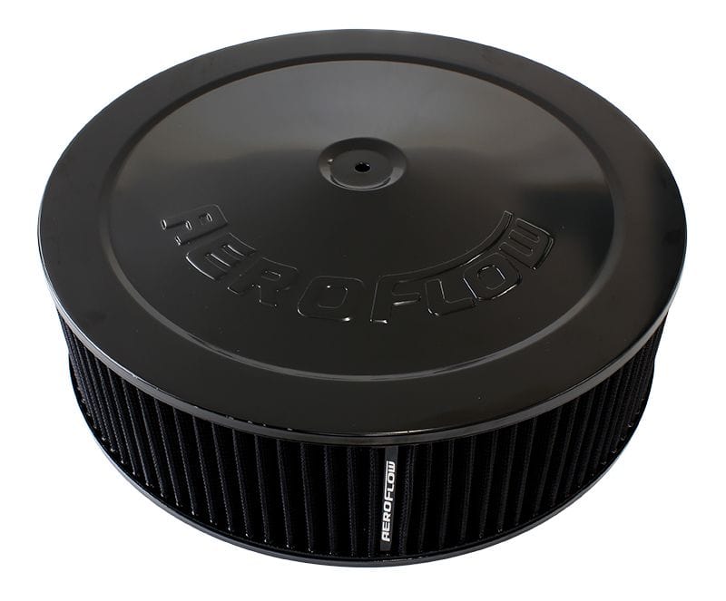 Aeroflow Performance 14" x 4", 5-1/8" neck, black washable cotton element Aeroflow Black Air Filter Assembly with 1-1/8" Drop base AF2251-1290 SR
