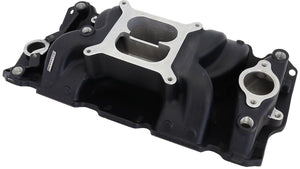 Aeroflow SB Chev Air Gap Dual Plane Intake Manifold, Black Finish AF6210-1001