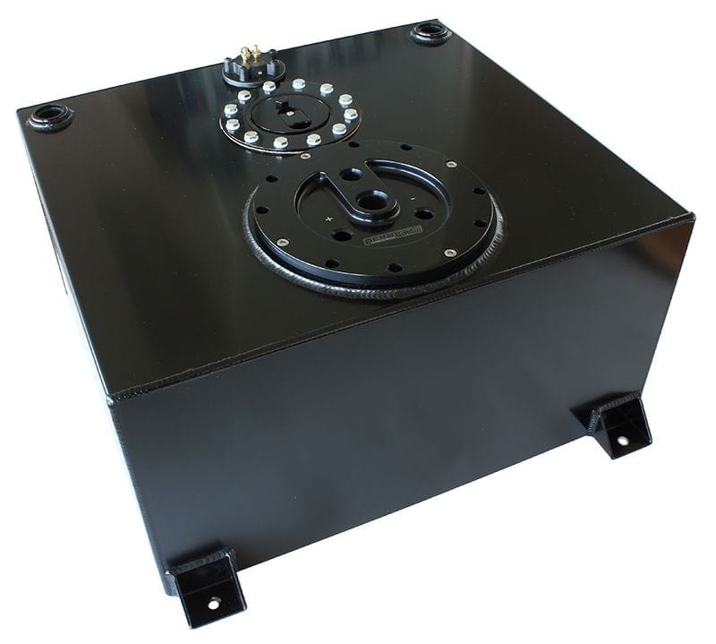 Aeroflow Performance 18-1/8" L x 20-1/16" W x 10-1/4" H (460mm L x 510mm W x 260mm H) Aeroflow Aluminium 15 Gallon (57L) Fuel Cell Flat Bottom Triple 40mm Pump Hanger & Fuel S SR