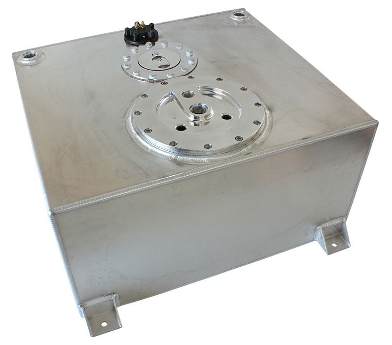 Aeroflow Performance 18-1/8" L x 20-1/16" W x 10-1/4" H (460mm L x 510mm W x 260mm H) Aeroflow Aluminium 15 Gallon (57L) Fuel Cell Flat Bottom Triple 40mm Pump Hanger & Fuel S SR