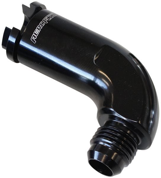 Aeroflow Performance 3/8" hose pressure side to -6AN, Black Aeroflow 90° Push-On EFI Fuel Fitting AF803-02BLK SR