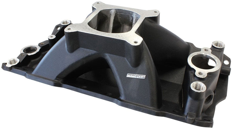 Aeroflow SB Chev Hi-Rise Single Plane Intake Manifold, Black Finish AF6201-1000
