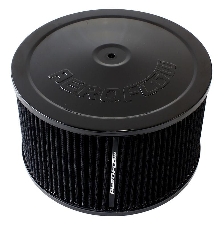 Aeroflow Performance 9" x 5", 7-5/16" neck,Flat Base with black washable cotton element Aeroflow Black Air Filter Assembly AF2251-1366 SR