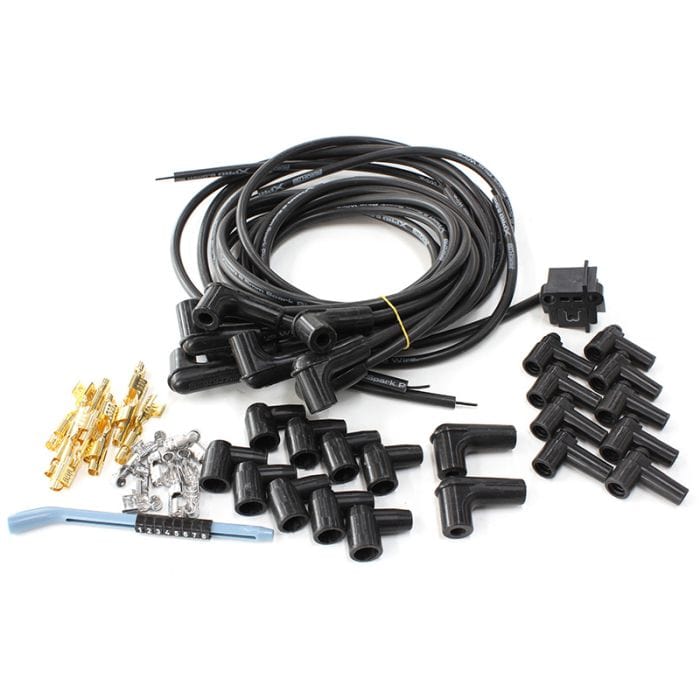 Aeroflow Performance Aeroflow AF4030-31233 Xpro Universal 8.5mm V8 Ignition Lead Set with 90° Spark Plug Boots - Black 
 Suit Standard & HEI Caps SR