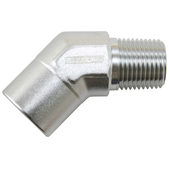 Aeroflow Performance Aeroflow Fittings 1" NPT / Silver 45° NPT Female to Male NPT Fitting AF915 SR