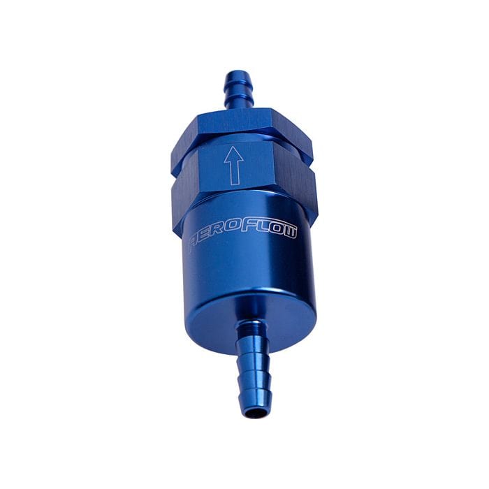 Aeroflow Performance Aeroflow Fittings 30 Micron Billet Fuel Filter AN / Barb Ends 2" Length SR
