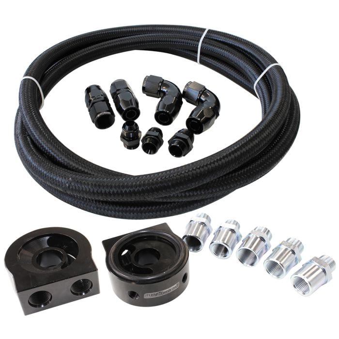 Aeroflow Performance Aeroflow Silver Universal Oil Cooler Line Kit 
 3m Braided Hose, universal oil filter sandwich plate SR