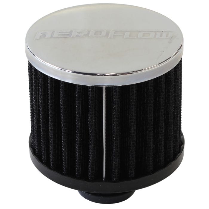 Aeroflow Performance Air Filters Chrome Clamp On Breather
 3" (76.2mm) O.D. x 2-1/2" (63.5mm) High, 1-3/4" (44.45mm) Flange Inside Diameter SR