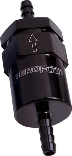 Aeroflow Performance Black Finish. 2" Length Aeroflow 30 Micron Billet Fuel Filter 1/2" Barb AF610-08BLK SR