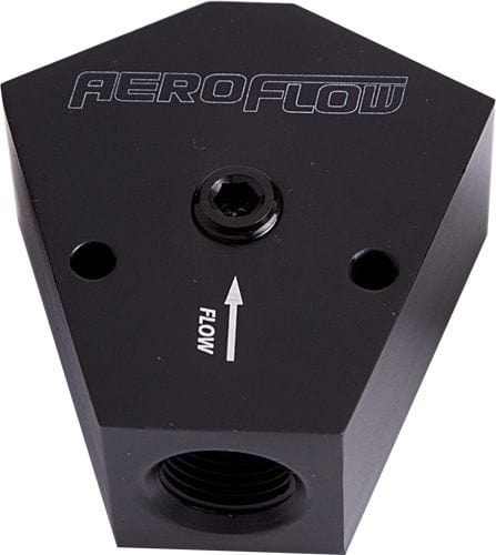 Aeroflow Performance Black Finish. 3/4" NPT Inlet, 3/4" NPT Outlets Aeroflow Billet Y-Block with 1/8" NPT Port AF451-12BLK SR