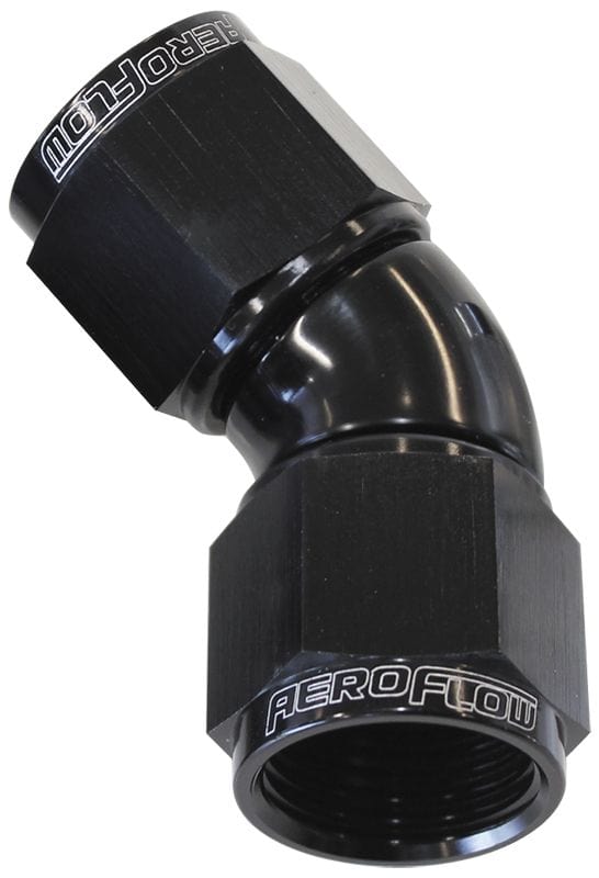 Aeroflow Performance Black Finish Aeroflow 45° Full Flow Female Coupler -8AN AF563-08BLK SR