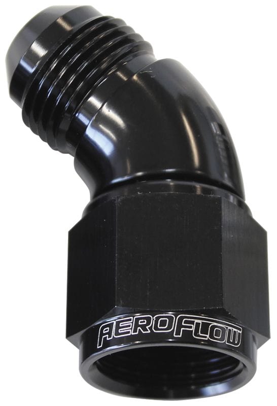 Aeroflow Performance Black Finish Aeroflow 45° Full Flow Female/Male Flare Swivel -4AN AF542-04BLK SR