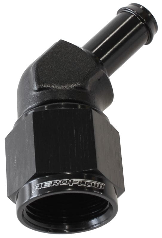 Aeroflow Performance Black Finish Aeroflow 45° Hose Barb 3/8" to -8AN AF412-08-06BLK SR