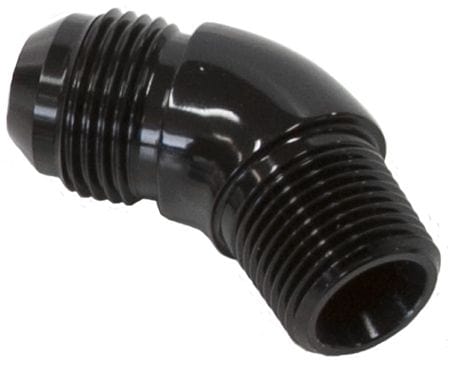 Aeroflow Performance Black Finish Aeroflow 45° NPT to AN Full Flow Adapter 1/2" to -8AN AF523-08-08BLK SR