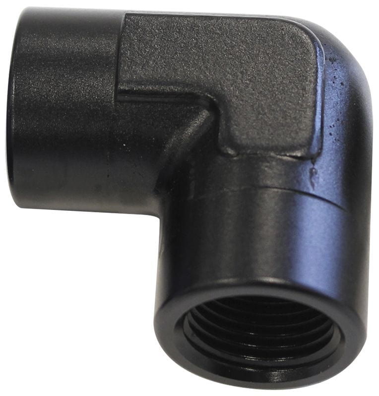 Aeroflow Performance Black Finish Aeroflow 90° NPT Female Adapter - 1/4" AF913-04BLK SR