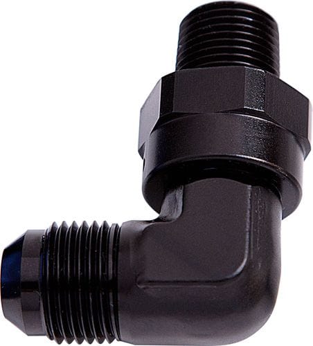 Aeroflow Performance Black Finish Aeroflow 90° NPT Swivel to Male AN Flare Adapter 3/8" to -6AN AF922-06-06BLK SR