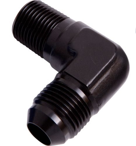 Aeroflow Performance Black Finish Aeroflow 90° NPT to Male Flare Adapter 3/4" to -10AN AF822-10-12BLK SR