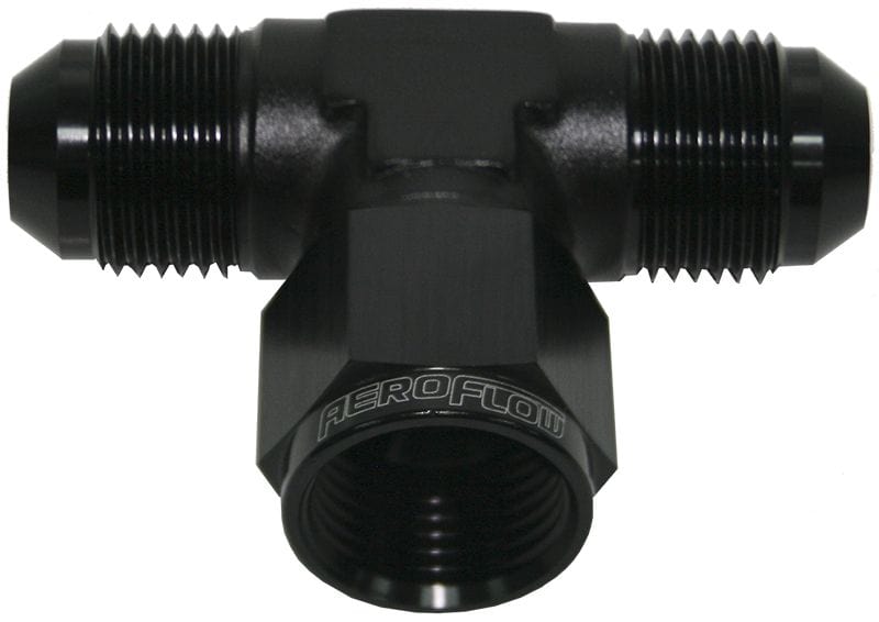 Aeroflow Performance Black Finish Aeroflow AN Tee Female Swivel On Side -4AN AF144-04BLK SR