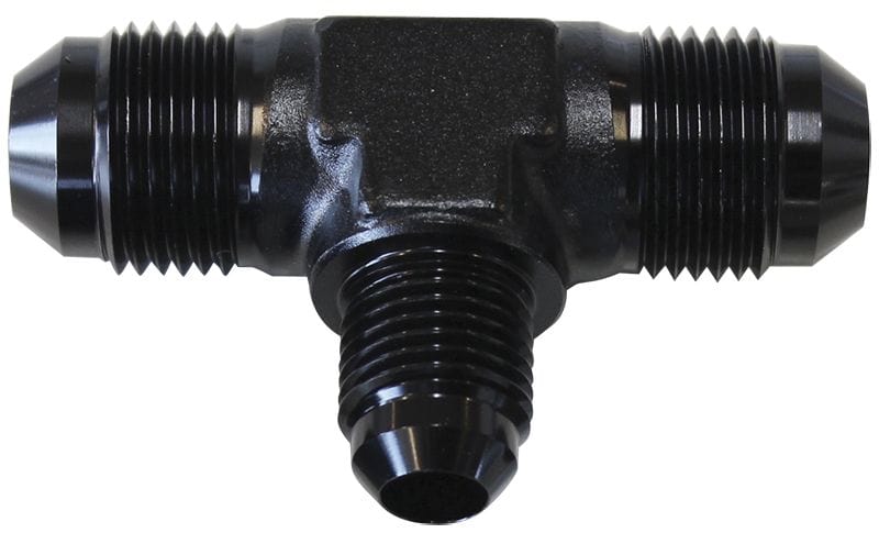Aeroflow Performance Black Finish Aeroflow Flare AN Stepped Tee -8AN with -6AN on the side AF831-06-08BLK SR