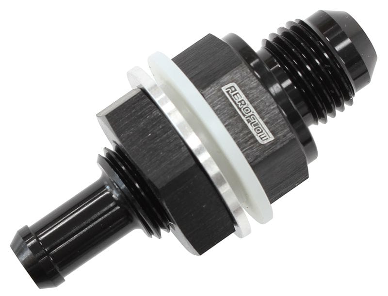 Aeroflow Performance Black Finish Aeroflow Fuel Cell Bulkhead Fitting -6AN to 3/8" Barb AF927-06-06BLK SR