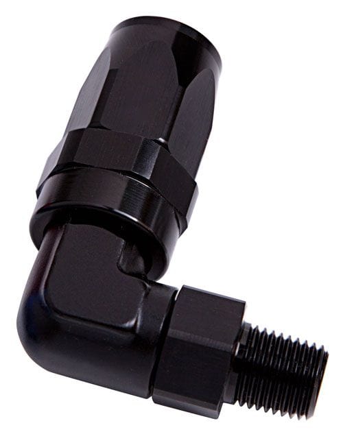Aeroflow Performance Black Finish. Suit 100 & 450 Series Hose Aeroflow Male NPT Taper Swivel 90° Hose End 3/4" to -16AN AF829-16-12BLK SR