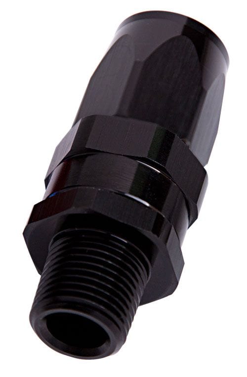 Aeroflow Performance Black Finish. Suit 100 & 450 Series Hose Aeroflow Male NPT Taper Swivel Straight Hose End 3/8" to -8AN AF830-08-06BLK SR
