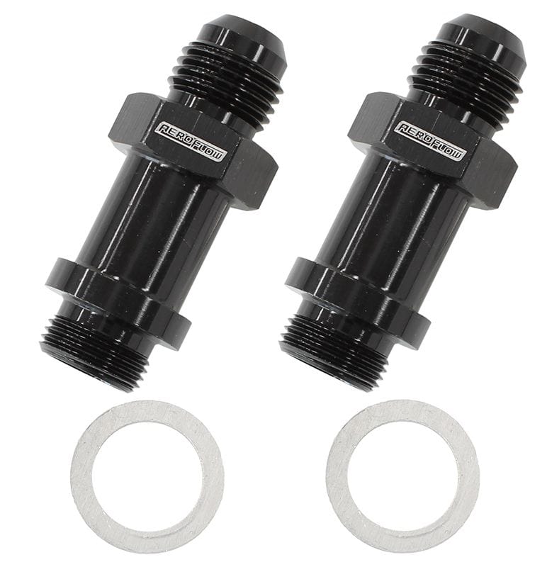 Aeroflow Performance Black Finish. Suit Demon / Holley Inlet Feed Aeroflow Carburettor Adapter - Male 9/16" x 24 to -6AN 1-3/4" Long AF701-06-LBLK SR