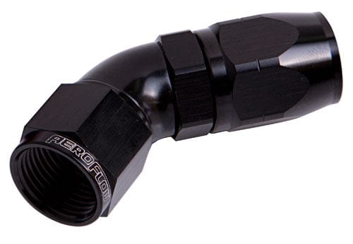 Aeroflow Performance Black Finish. Suits 100 & 450 Series Hose Aeroflow 550 Series Cutter One-Piece Full Flow Swivel 45° Hose End -8AN AF552-08BLK SR