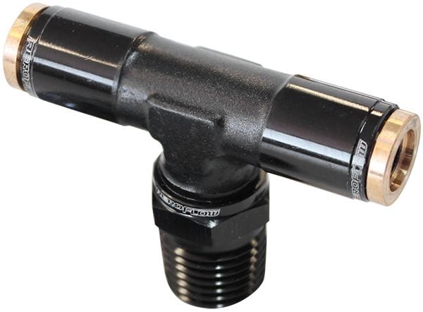 Aeroflow Performance Black Finish. Suits 120 Series Nylon Hose Aeroflow 120 Series 1/8" NPT to 3/16" Push to Connect Tee Fitting AF124-02BLK SR