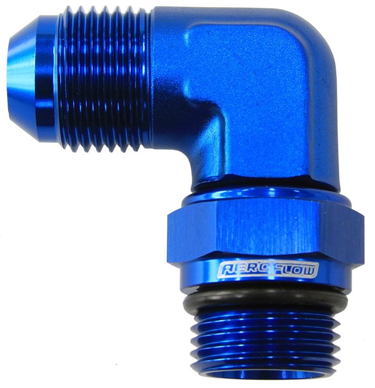 Aeroflow Performance Blue Aeroflow 90° ORB Swivel to Male Flare Adapter -8AN to -6AN AF949-06-08 SR