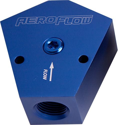 Aeroflow Performance Blue Finish. 1/2" NPT Inlet, 3/8" NPT Outlets Aeroflow Billet Y-Block with 1/8" NPT Port AF451-10-08 SR