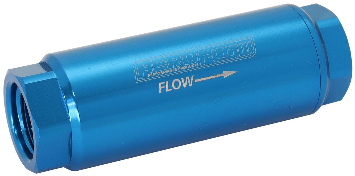 Aeroflow Performance Blue Finish. 3-1/2" x 1-1/4" Aeroflow 60 Micron Pro Filter with -8AN ORB Ports AF66-2042 SR