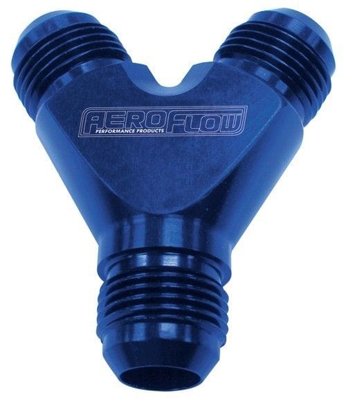Aeroflow Performance Blue Finish. 3 x -16AN Male Aeroflow Billet Y-Block AF930-16-16 SR