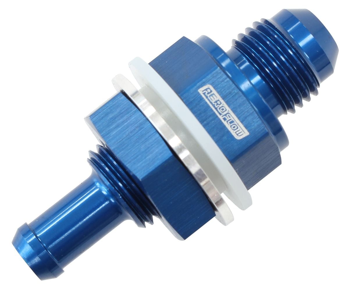 Aeroflow Performance Blue Finish Aeroflow Fuel Cell Bulkhead Fitting -8AN to 1/2" Barb AF927-08-08 SR