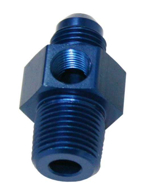 Aeroflow Performance Blue Finish Aeroflow Male NPT to Adapter 3/8" to -6AN with 1/8" Port AF139-06-08 SR