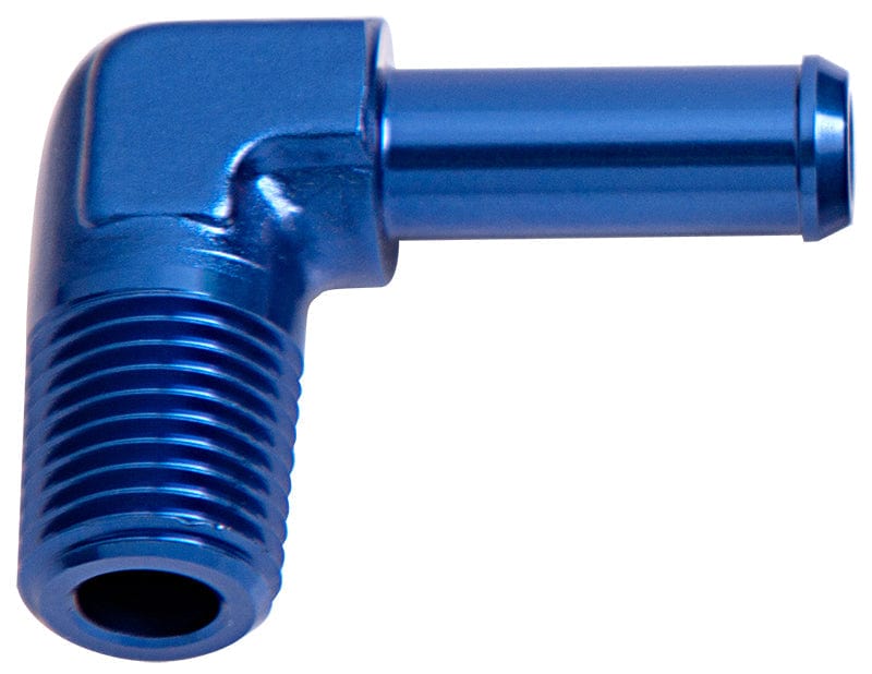 Aeroflow Performance Blue Finish Aeroflow Male NPT to Barb 90° Adapter 1/8" to 1/4" AF842-04 SR