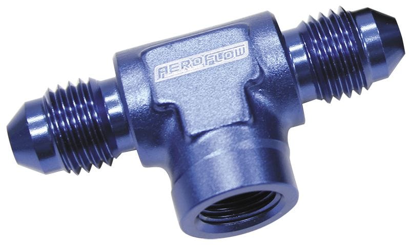 Aeroflow Performance Blue Finish Aeroflow Male Tee with Female 1/8" -4AN AF918-04-02 SR