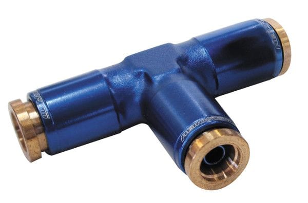 Aeroflow Performance Blue Finish. Suits 120 Series Nylon Hose Aeroflow 120 Series 3/16" Push to Connect Tee Fitting AF125-02 SR