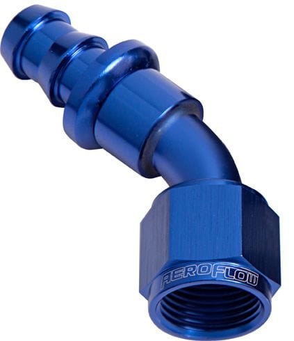 Aeroflow Performance Blue Finish. Suits 400 & 500 Series Hose Aeroflow 400 Series Push Lock 45° Hose End -4AN AF402-04 SR