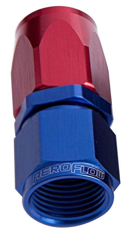 Aeroflow Performance Blue/Red Finish. Suit 100 & 450 Series Hose Aeroflow 100 / 150 Series Taper Style One Piece Full Flow Swivel Straight Hose End -6AN A SR