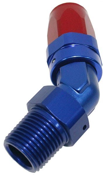 Aeroflow Performance Blue/Red Finish. Suit 100 & 450 Series Hose Aeroflow Male NPT Taper Swivel 45° Hose End 3/4" to -12AN AF828-12-12 SR