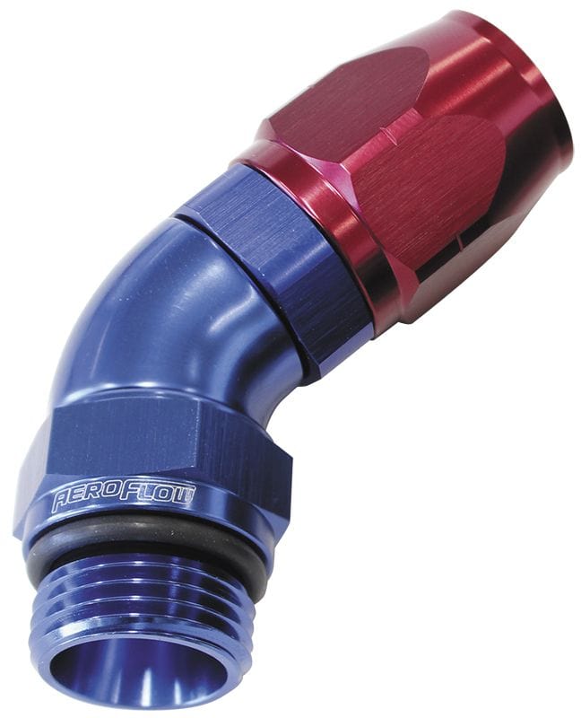 Aeroflow Performance Blue/Red Finish. Suits 100 & 450 Series Hose Aeroflow 45° Male ORB Full Flow Swivel Hose End -10 ORB to -12AN AF544-12-10 SR