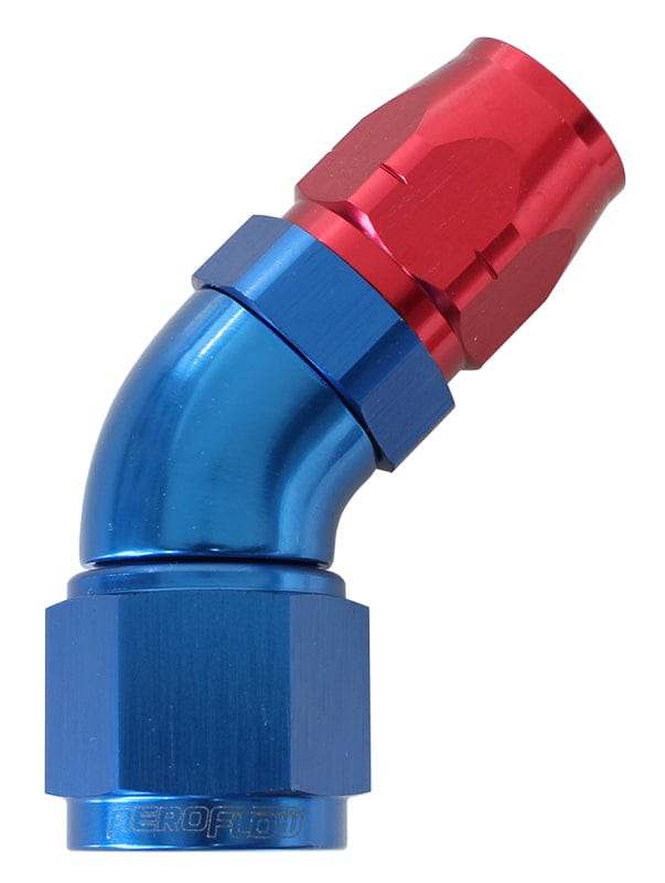 Aeroflow Performance Blue/Red Finish. Suits 100 & 450 Series Hose Aeroflow 550 Series Cutter Style One Piece Swivel 45° Stepped Hose End -10AN to -8 Hose A SR