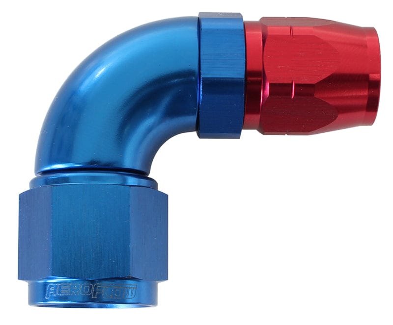 Aeroflow Performance Blue/Red Finish. Suits 100 & 450 Series Hose Aeroflow 550 Series Cutter Style One Piece Swivel 90° Stepped Hose End -6AN to -8 Hose AF SR