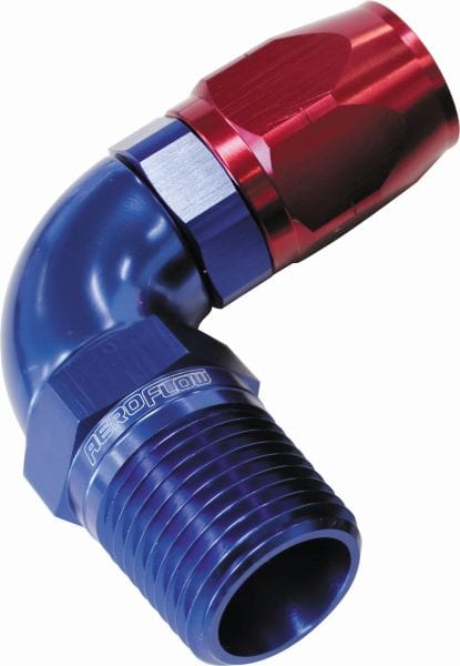 Aeroflow Performance Blue/Red Finish. Suits 100 & 450 Series Hose Aeroflow 90° Male NPT Full Flow Swivel Hose End 1/2" to -10AN AF529-10-08 SR