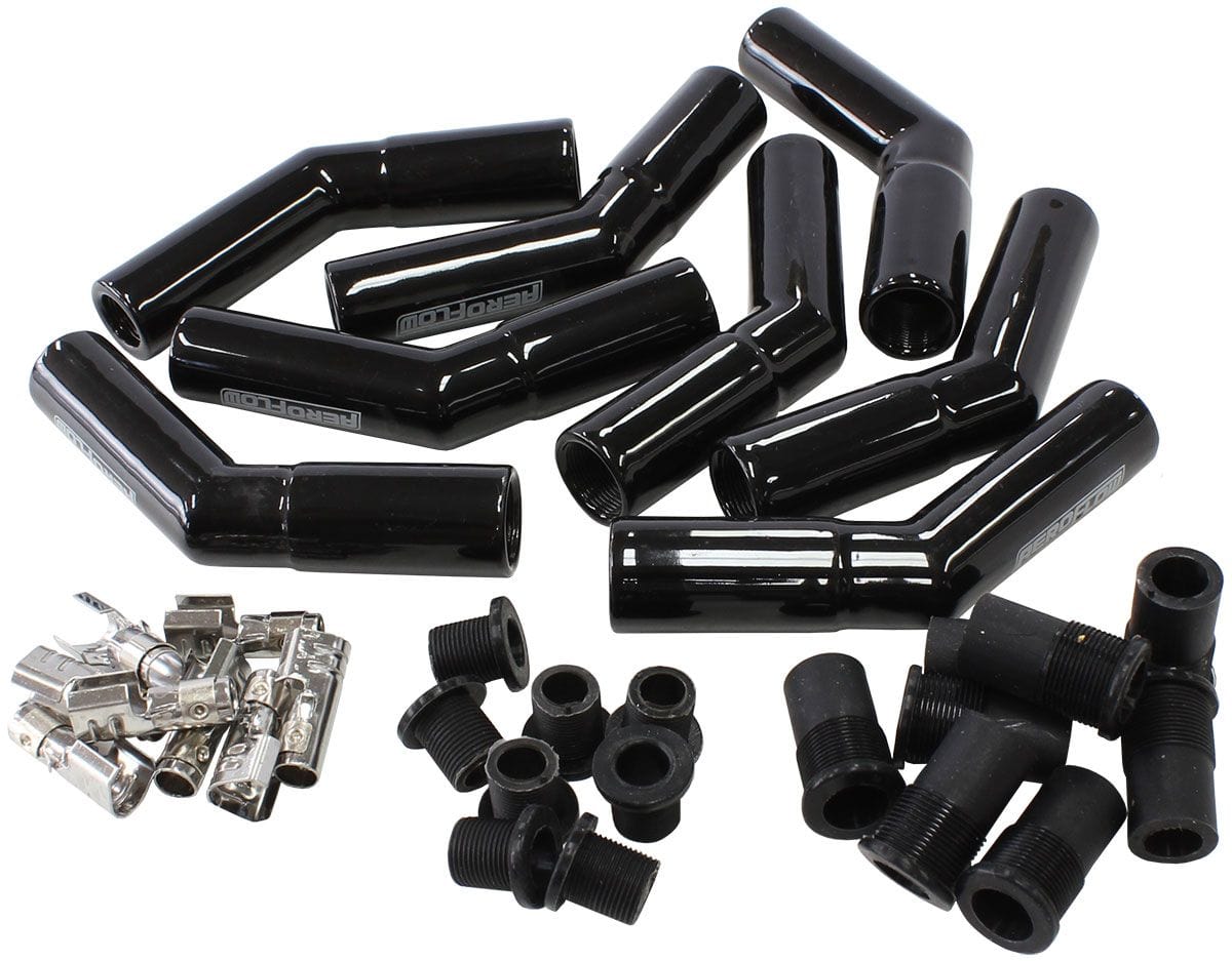 Aeroflow Performance Contains 8 x Boots & 8 x Terminals Aeroflow Xpro Ceramic 135° Boot & Terminal Kit, 8 Pack AF4038-3333C-8 SR