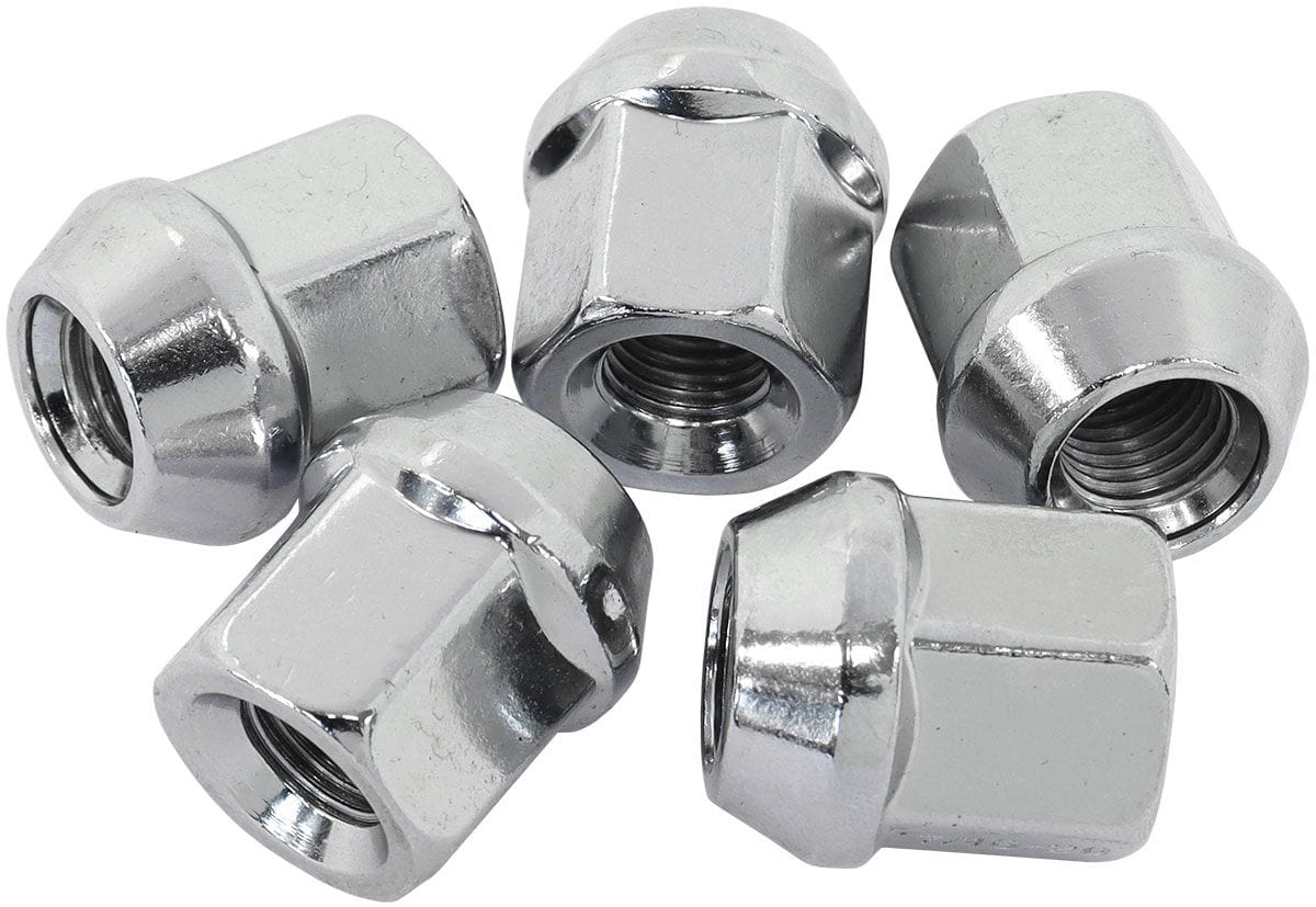 Aeroflow Performance Pack of 5, 60 Degree Taper Aeroflow Acorn Short Open Chrome Wheel Nuts - M12 x 1.25mm AF3035-1000 SR