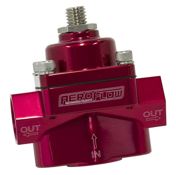 Aeroflow Performance Red Finish. 1-4 psi Adjustable Aeroflow Billet 2-Port Fuel Pressure Regulator with -8 ORB Ports AF49-3001R SR